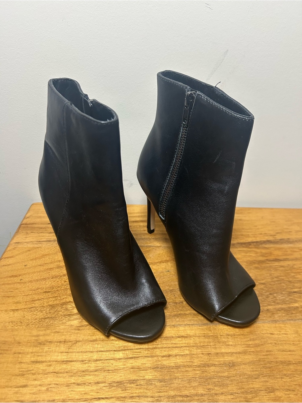 Steve Madden Black Open-Toe Leather Ankle Heeled Boots,